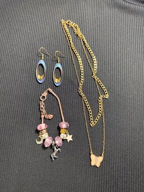 Gold Butterfly Pendant Necklace with Pink Accent - Unbranded